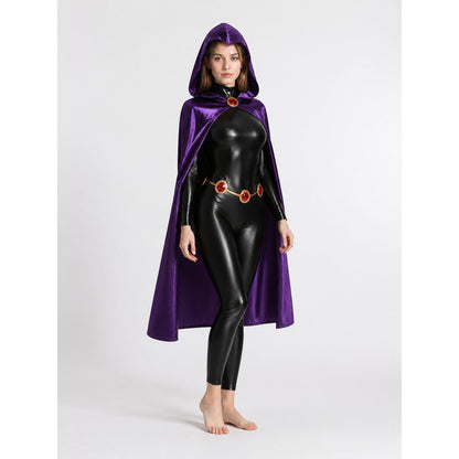 Raven Costume with Black Jumpsuit and Purple Cape Costume Capes detail