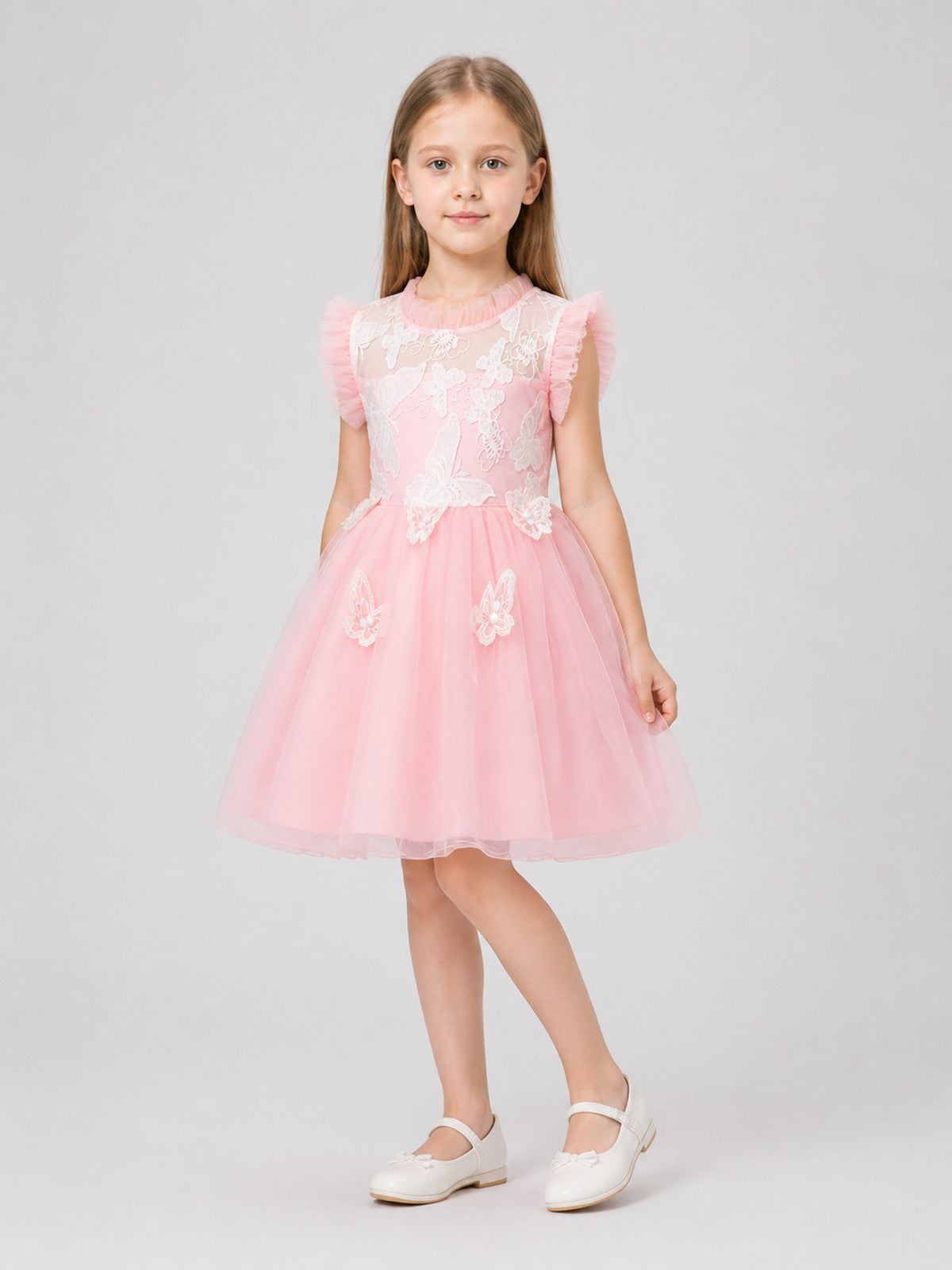 Festive Girls' Dress with a Full Skirt and Butterflies Costume Dresses detail
