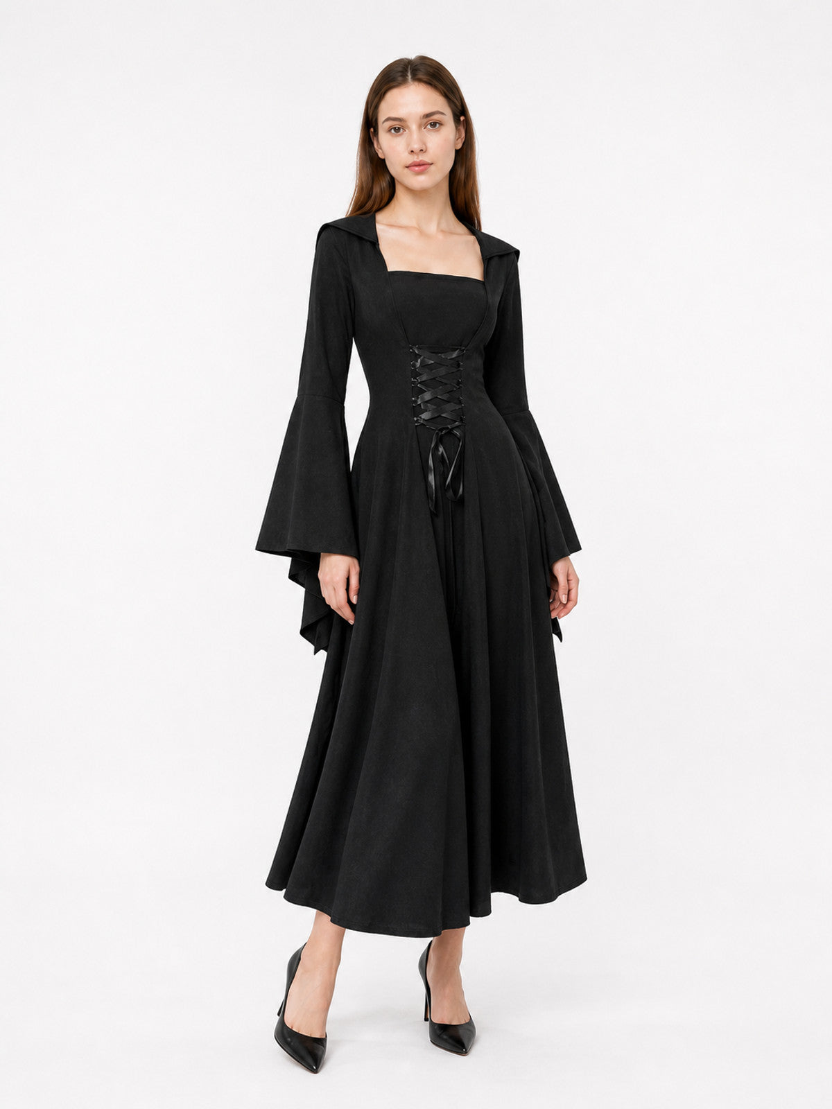 Long Gothic Hooded Lace-Up Dress Costume Dresses detail