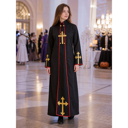 Long Black Cosplay Robe with Cross lifestyle view