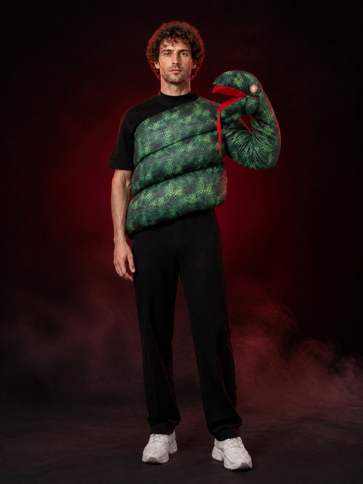 Green Long-Neck Dinosaur Jumpsuit Costume with 3D Head, Halloween Party Outfit