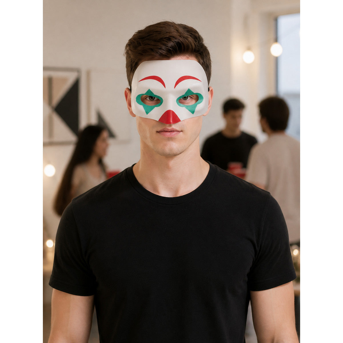 Red and Green Carnival Mask for Halloween and Cosplay lifestyle view