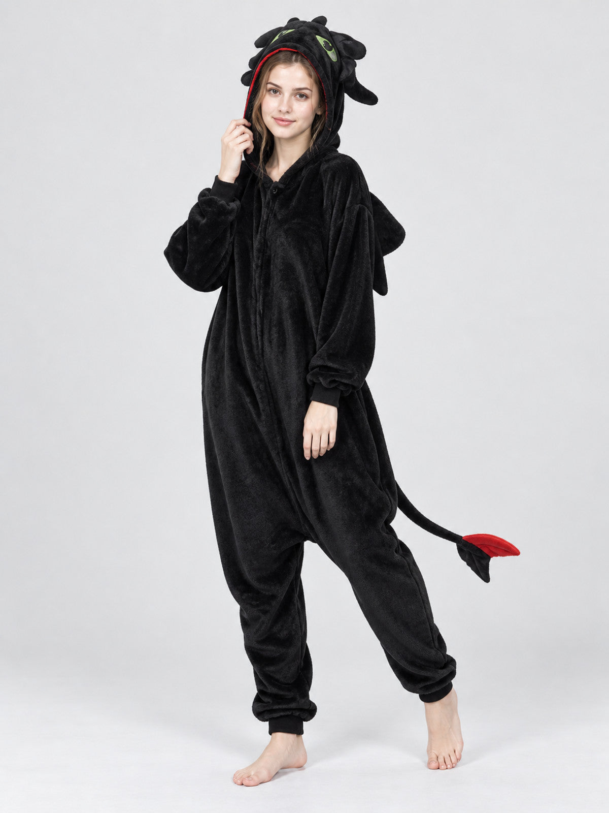 Black Kigurumi with Hood, Horns, and Tail