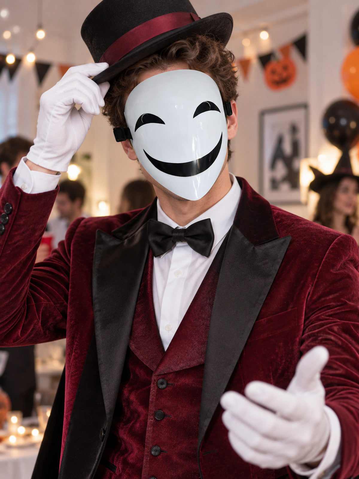 White Full-Face Carnival Mask with Black Smile