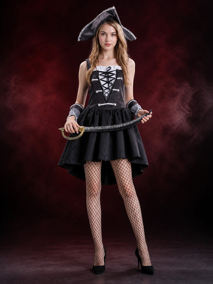 Halloween Pirate Costume with Corset Dress and Hat main product view