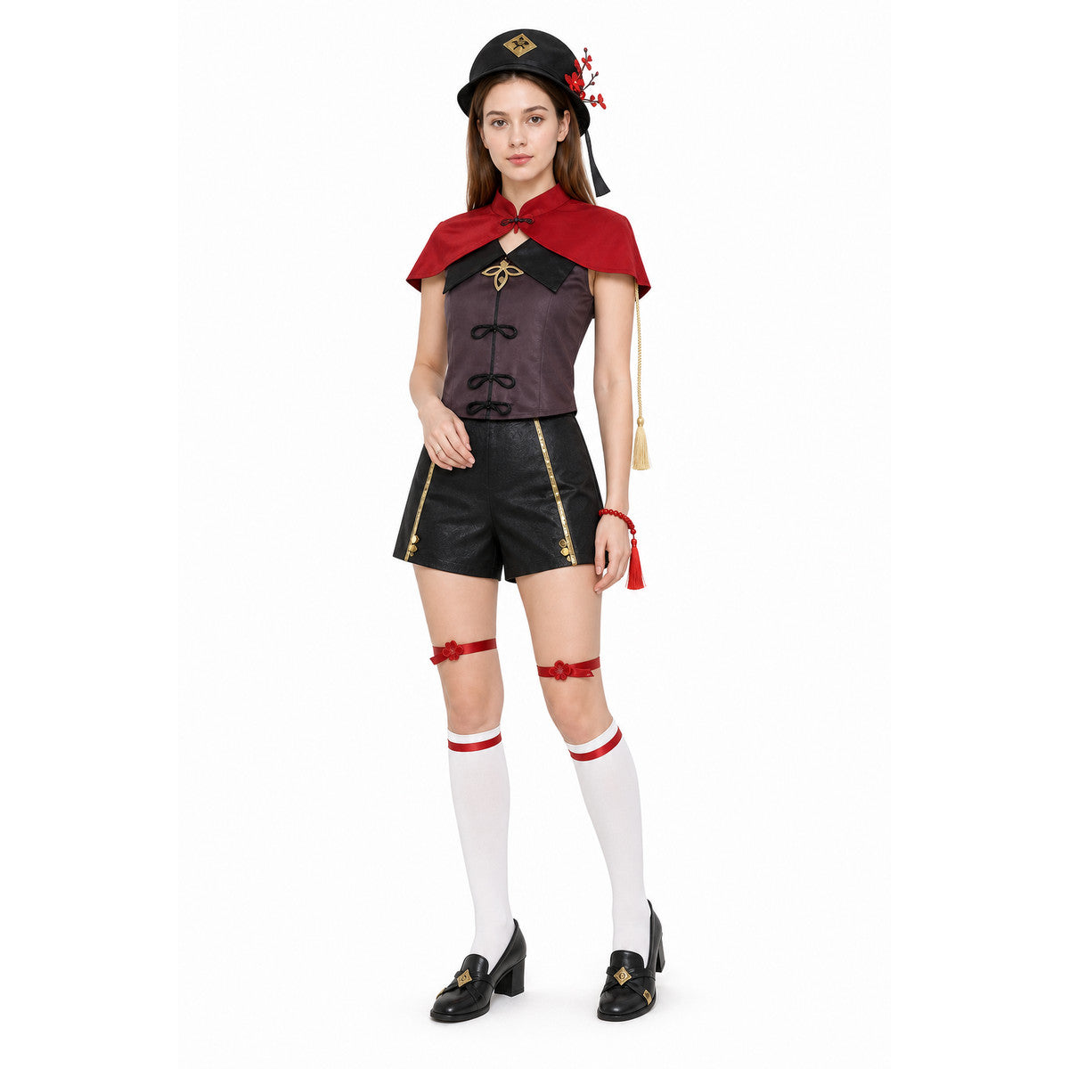 Hu Tao Cosplay Costume with Red Scarf and Gold Details Costumes detail