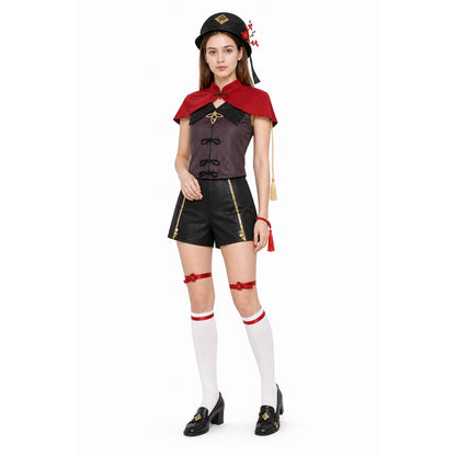 Hu Tao Cosplay Costume with Red Scarf and Gold Details Costumes detail