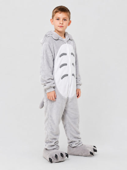 Light Gray Animal Print Kids' One-Piece Pajamas