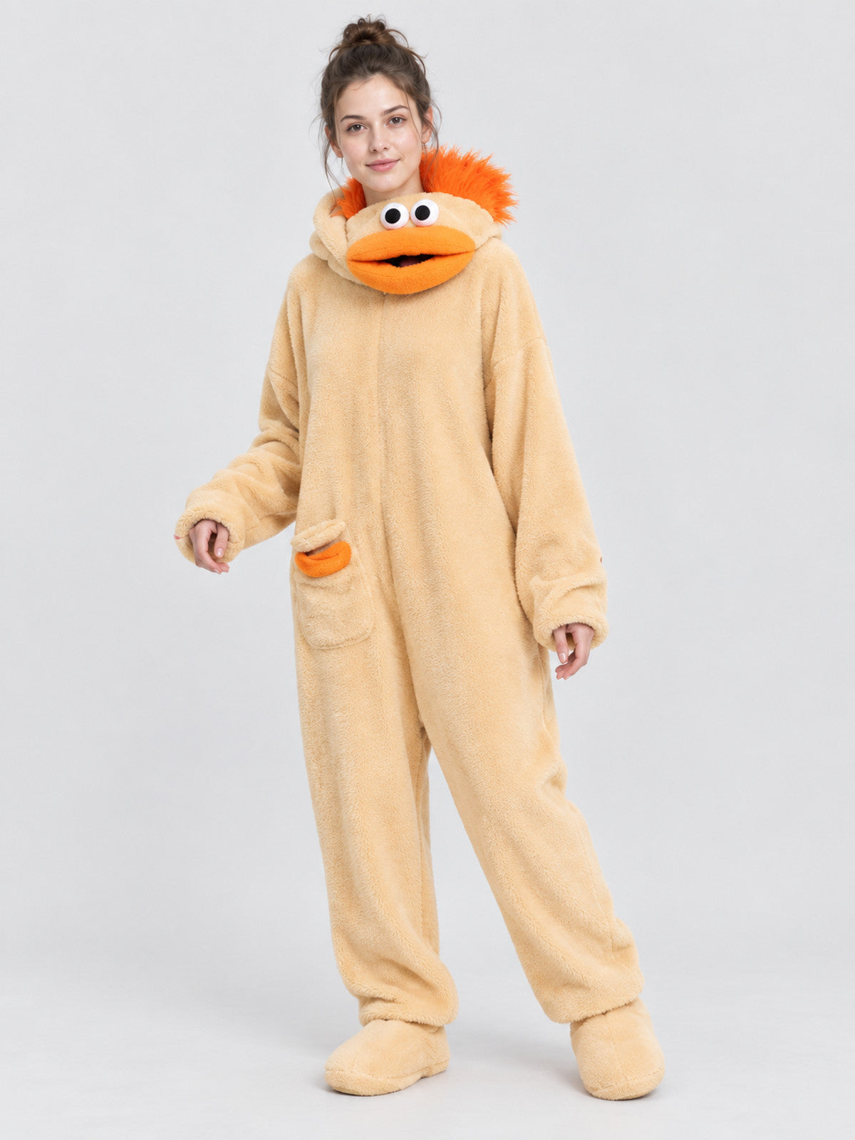 Fleece Pajama Jumpsuit with Cartoon Hood