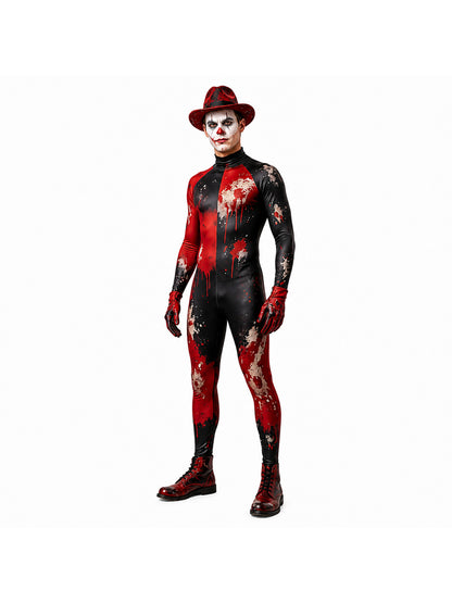 Red and Black Fitted Clown Costume with Blood Stains