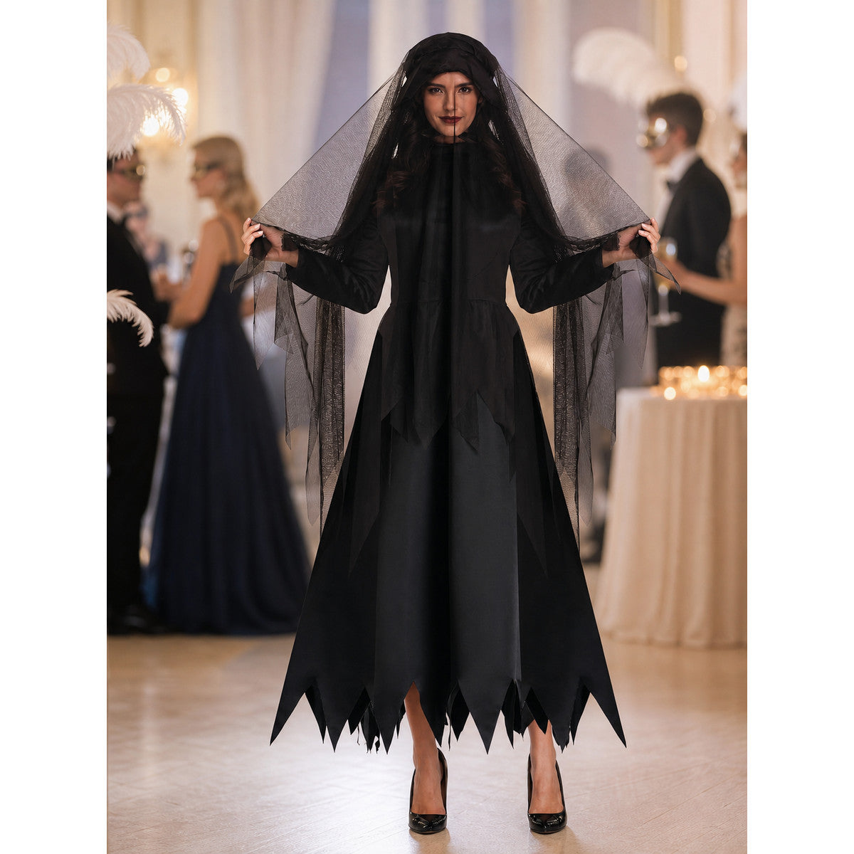 Gothic Adult Hooded Cloak with Veil