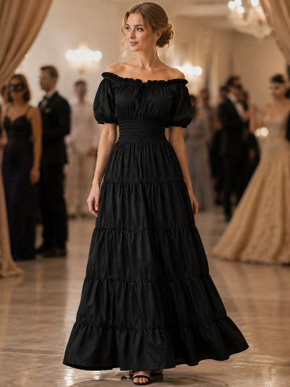 Floor-Length Off-the-Shoulder Dress with Puff Sleeves lifestyle view