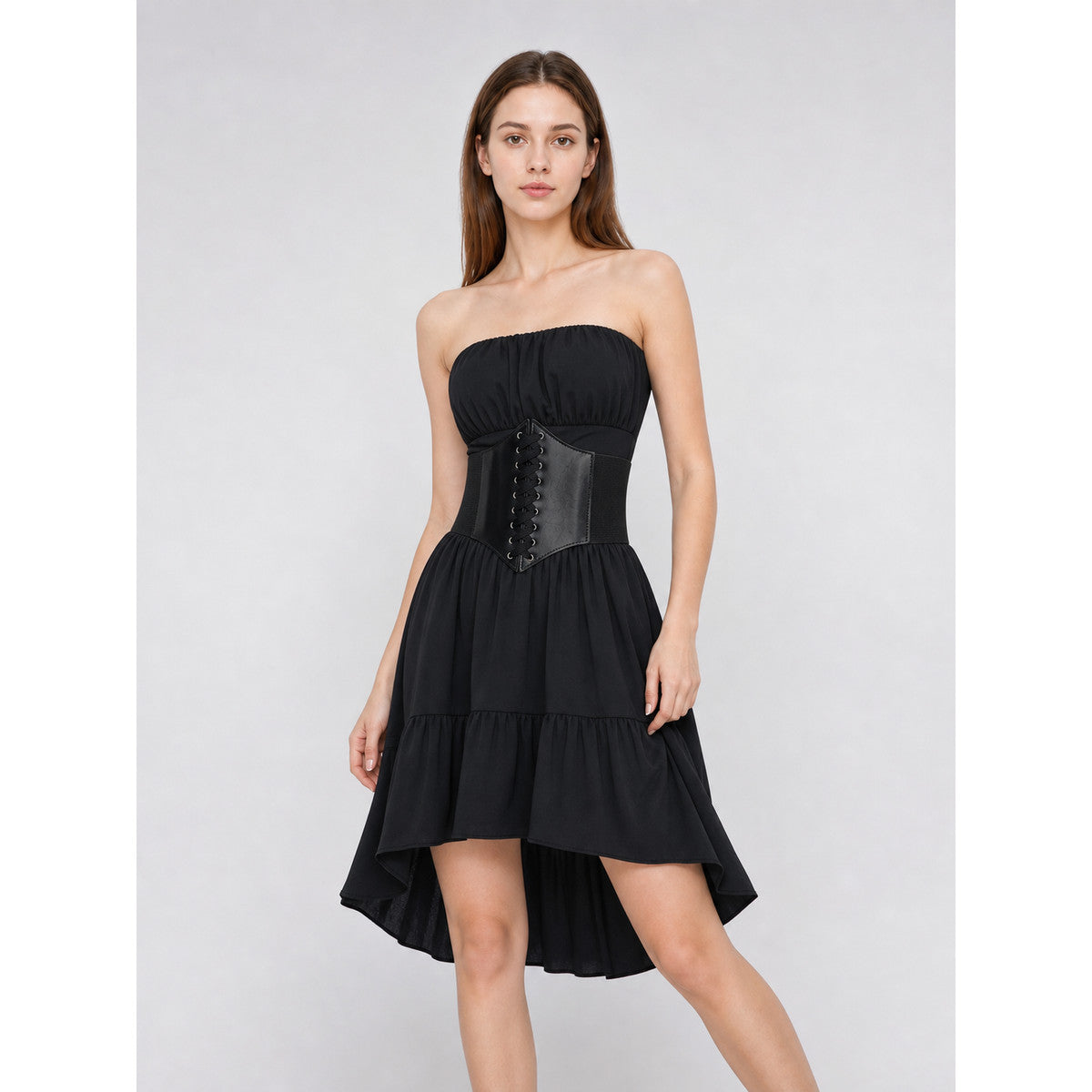 Black lace-up corset belt for statement looks