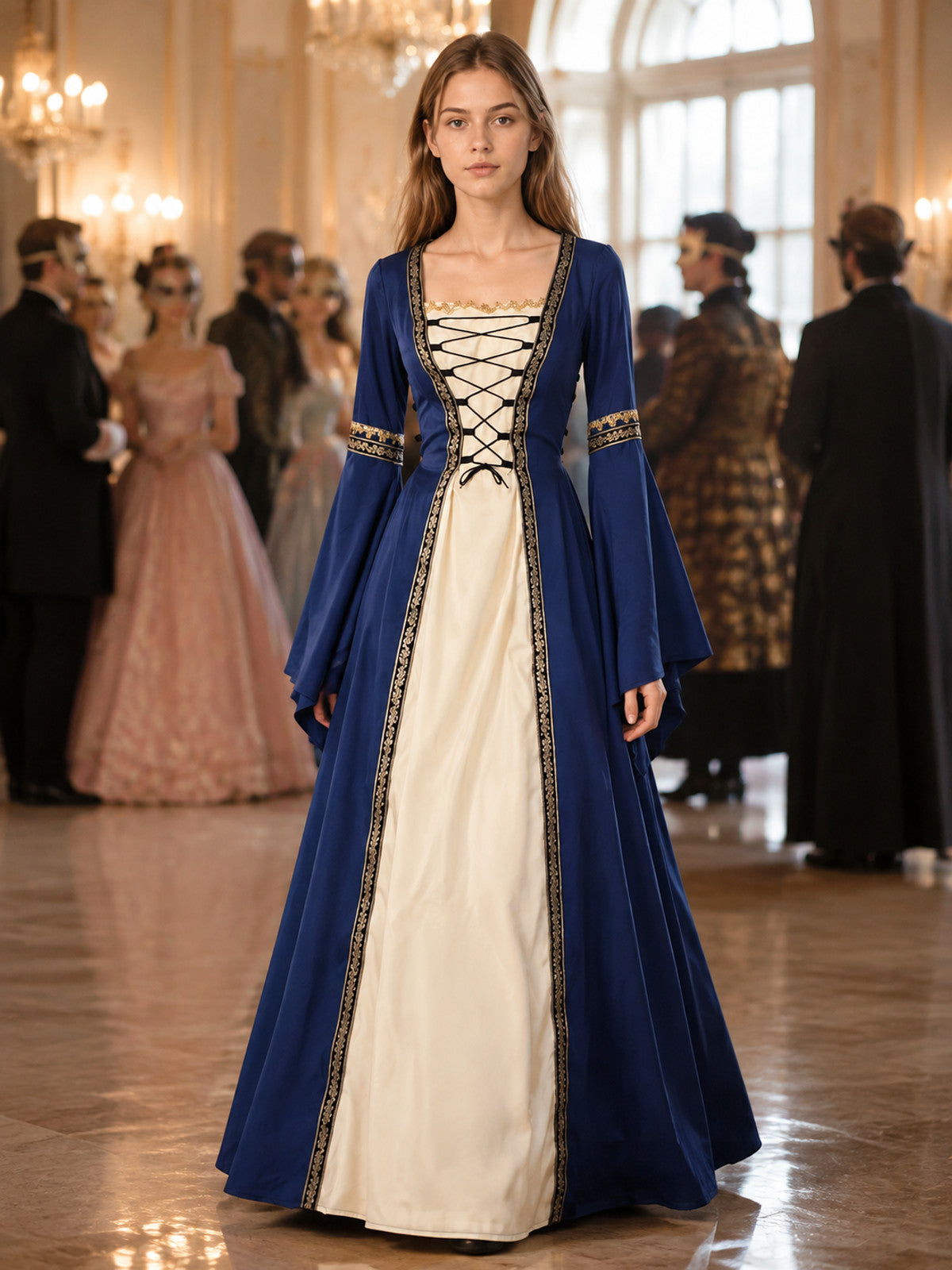 Long Dress with a Square Neckline and Lace-Up Detail lifestyle view