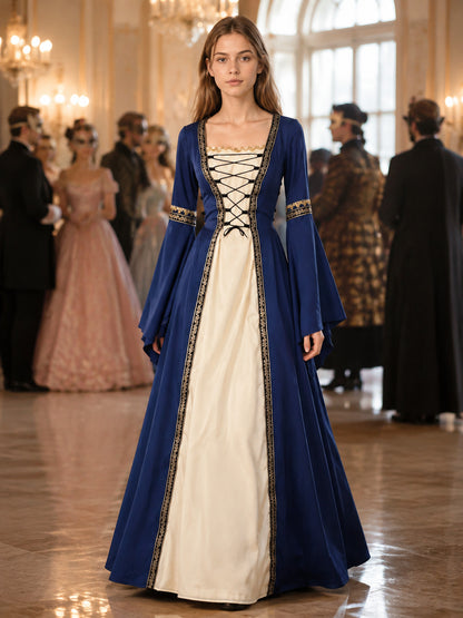 Long Dress with a Square Neckline and Lace-Up Detail lifestyle view