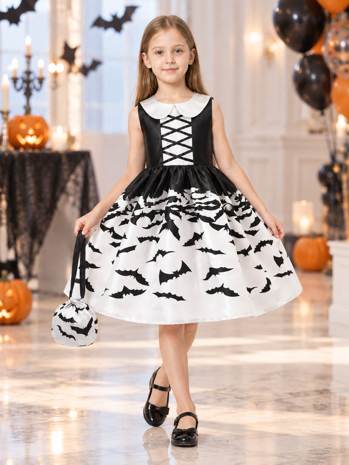 Children’s Carnival Dress with Collar and Bats lifestyle view