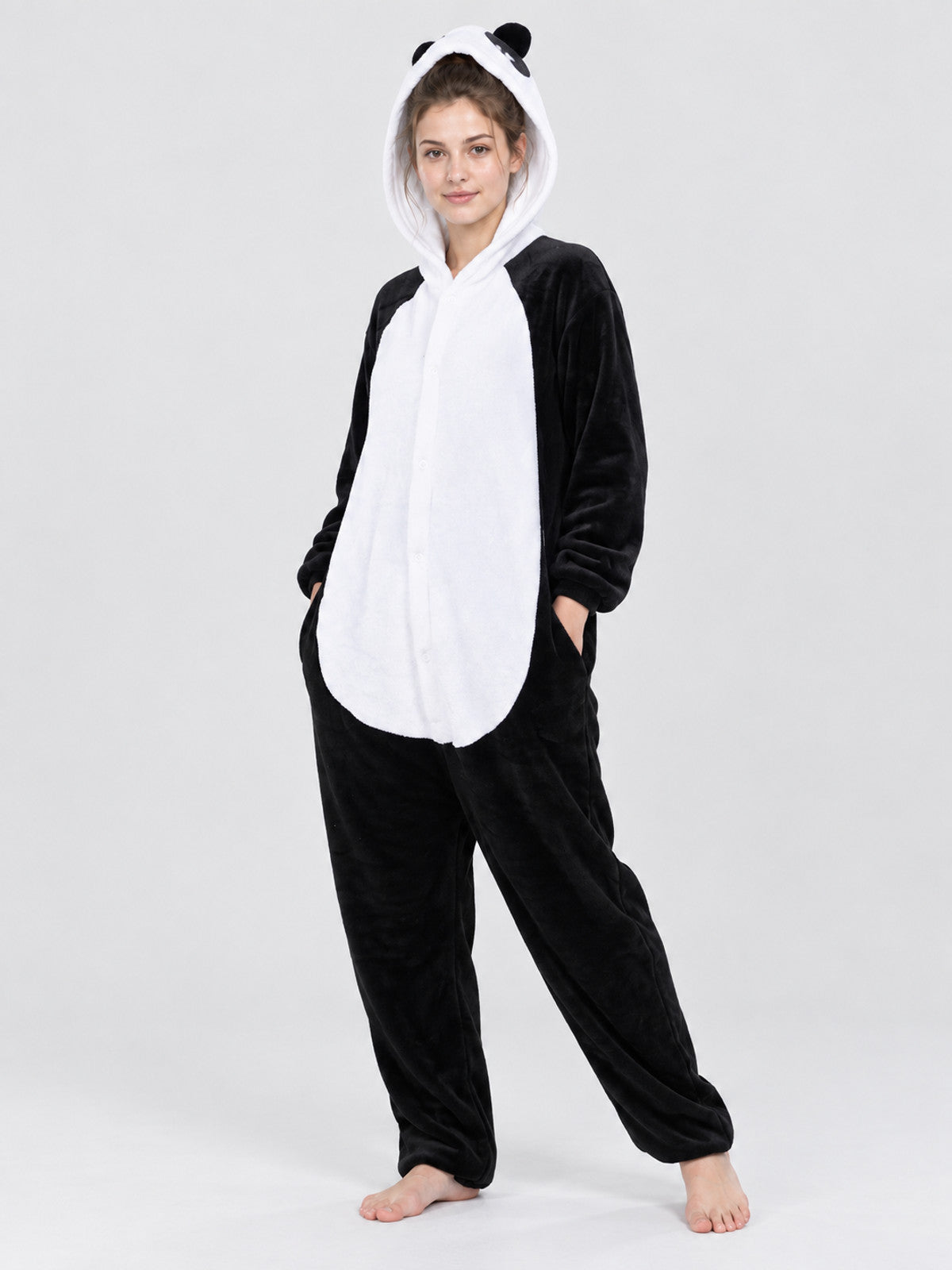 Cartoon Black and White Hooded Pajama Jumpsuit