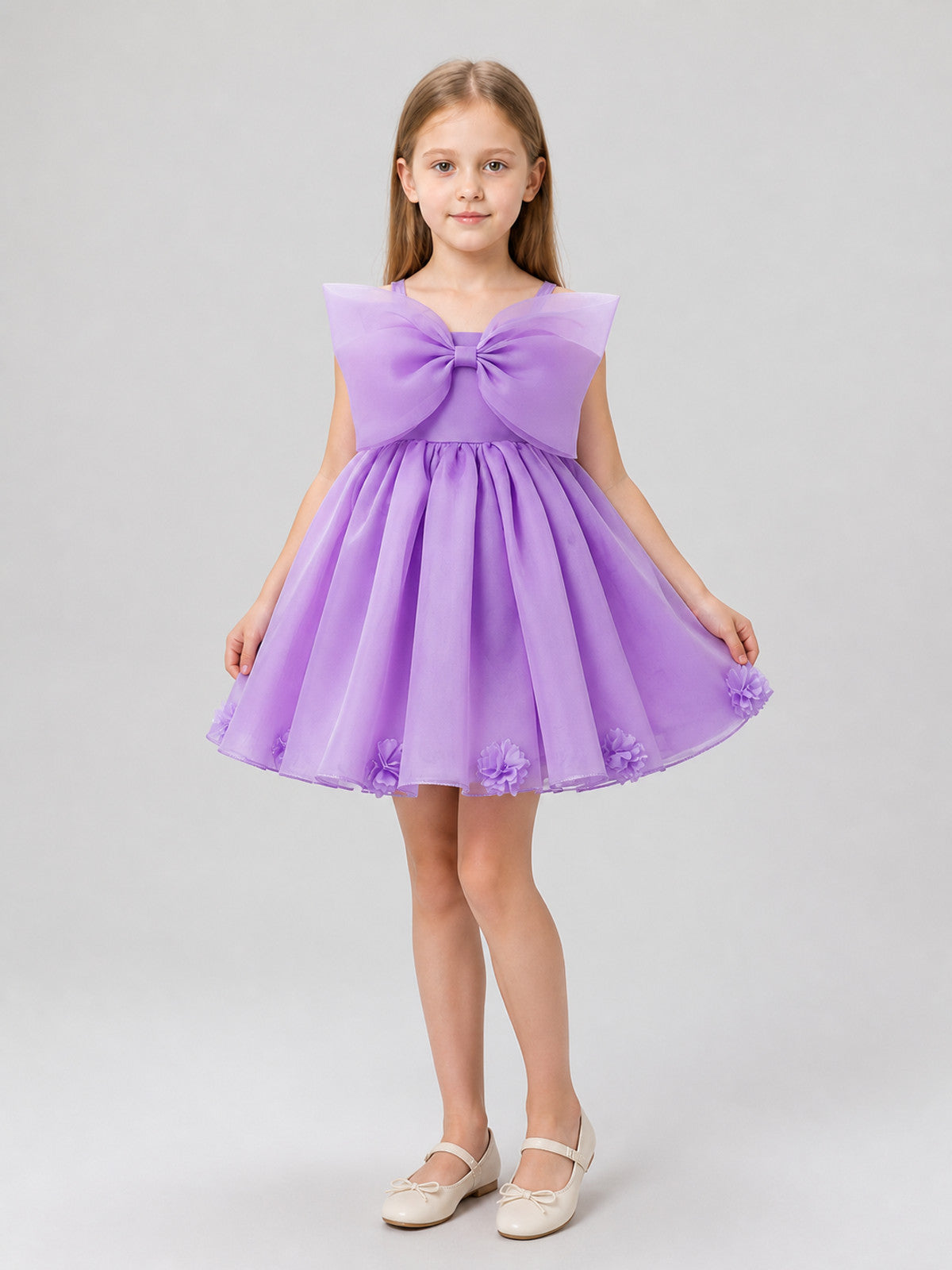 Full-skirted dress with bow and flowers, purple Costume Dresses detail