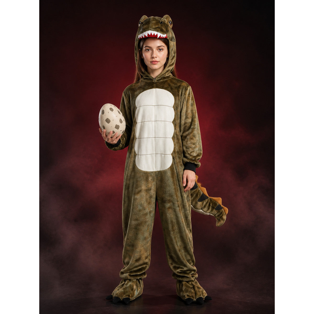 Little Dinosaur Hooded Onesie Costume with Tail and Claw Feet main product view