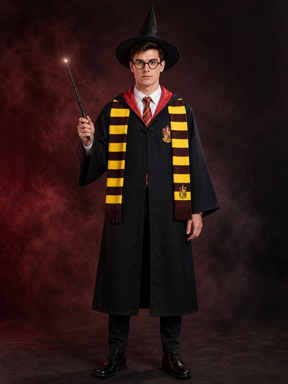 Wizard Costume Set With Robe, Hat, Scarf, Glasses, Tie And Wand main product view