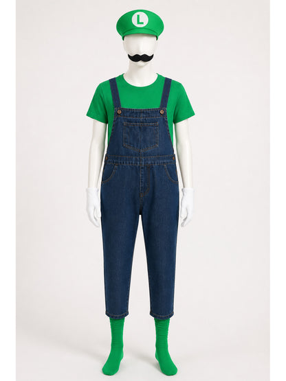 Luigi Costume: T-Shirt, Overalls, and Hat Costume Headwear detail
