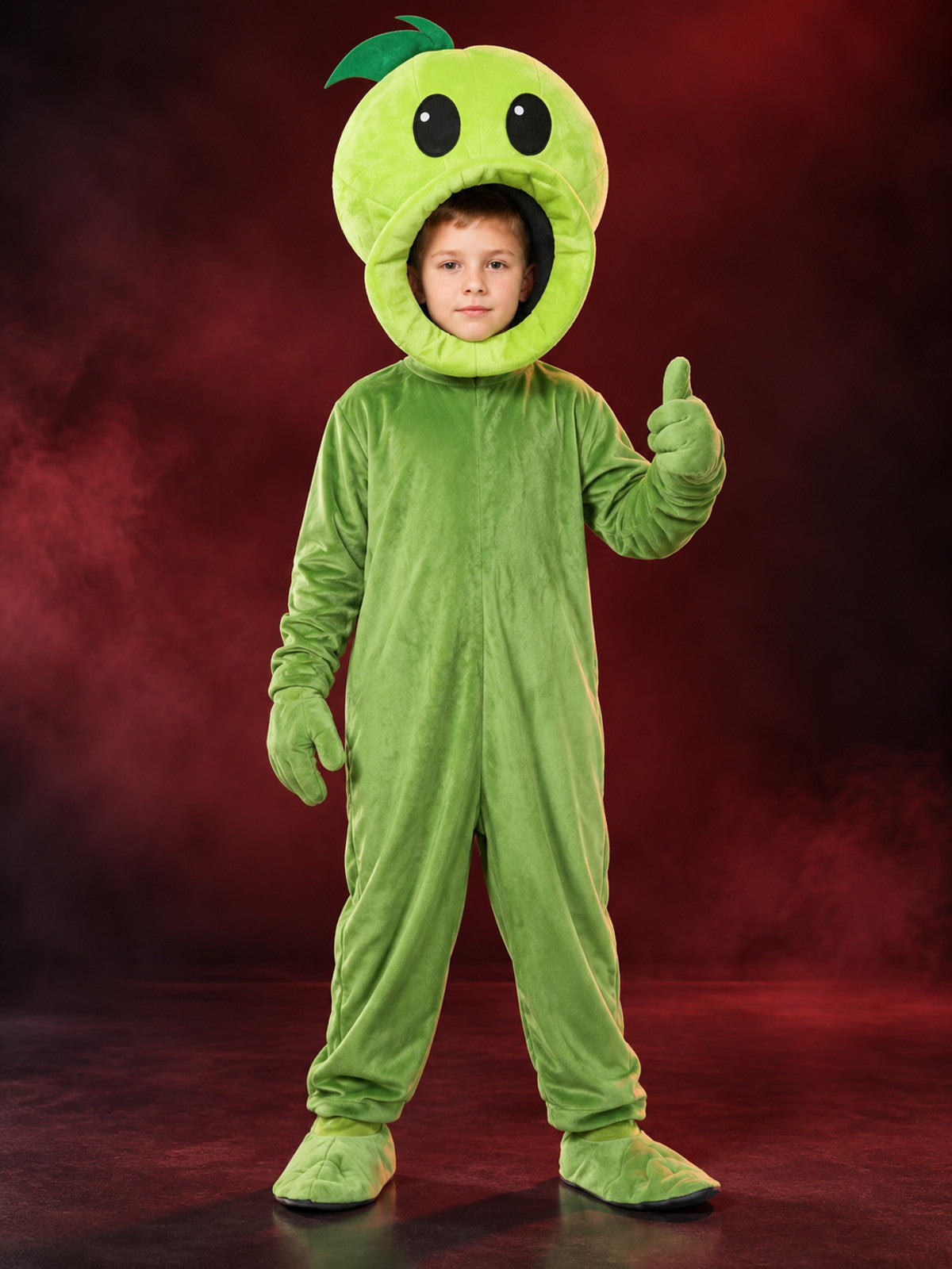 Kids' green carnival costume with headpiece