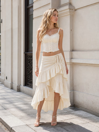 Skirt with an Asymmetrical Tiered Ruffle and Ruching product detail