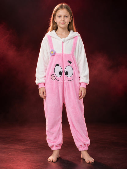 Plush Cartoon Hooded Zip-Up Pajama Jumpsuit