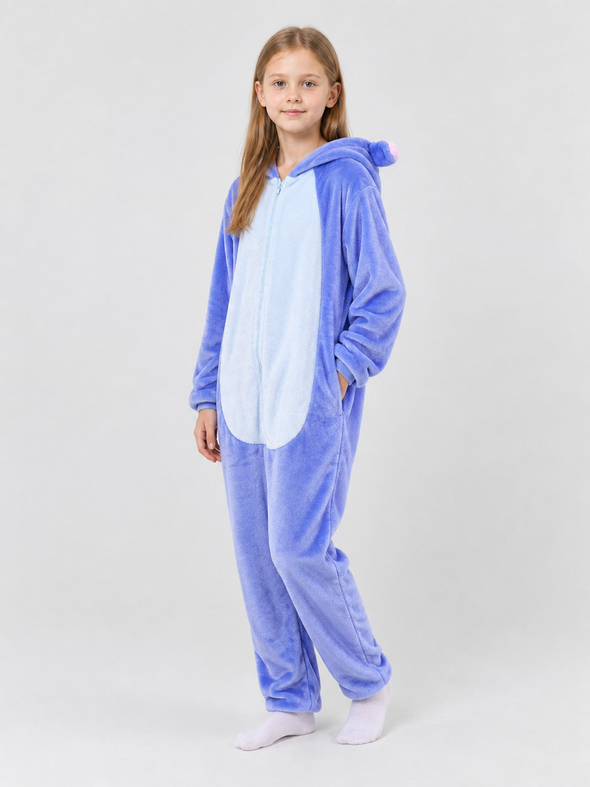 Hooded Pajama Jumpsuit with Elephant Graphic