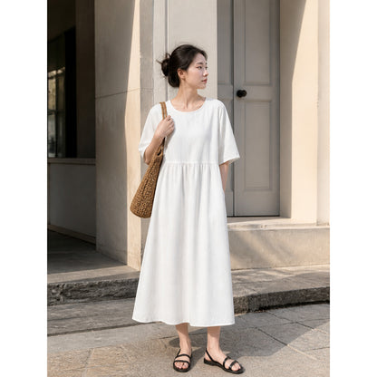 Long A-Line Dress with a Round Neckline