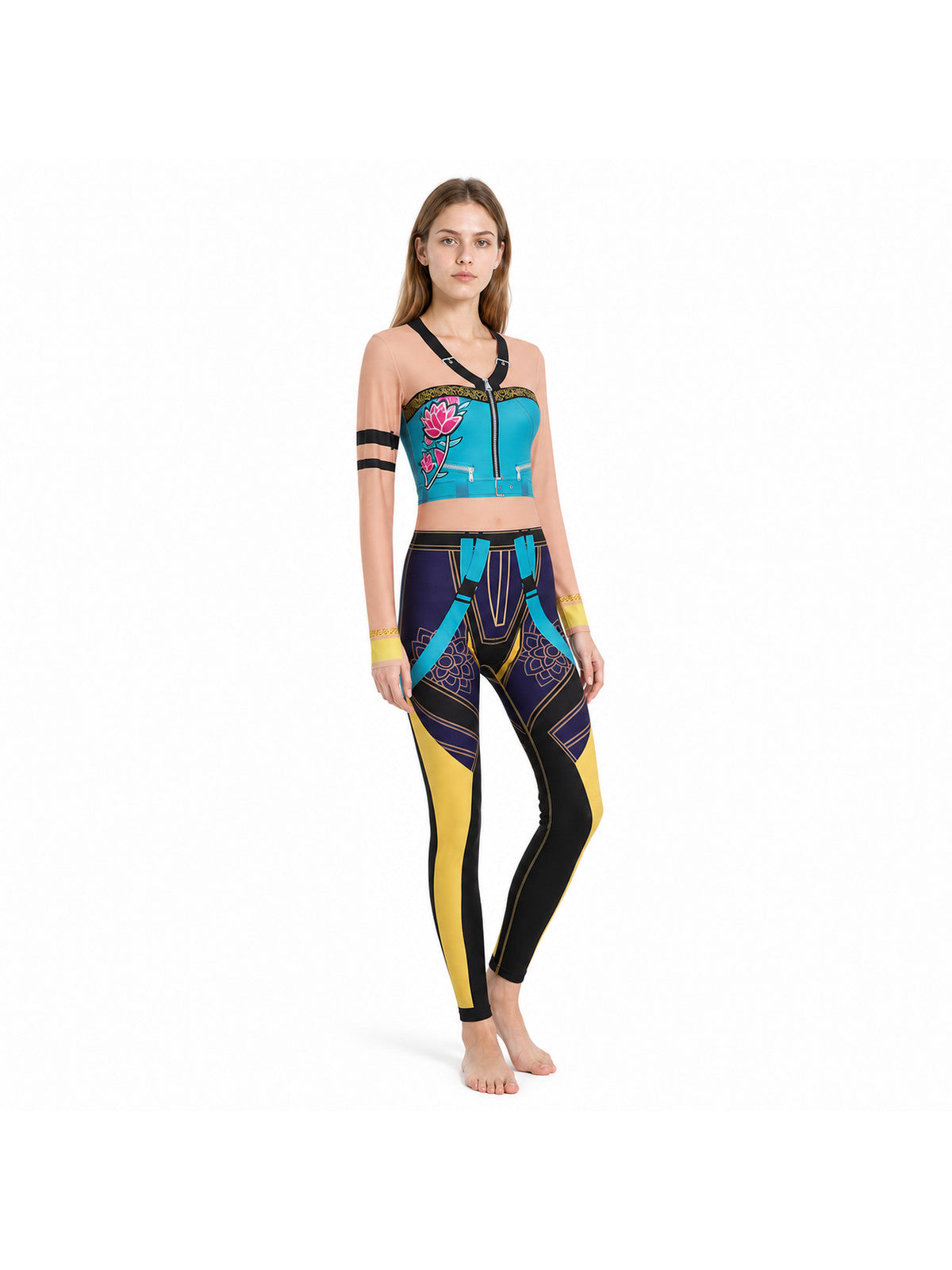 Jumpsuit with a Geometric 3D Print and Flowers