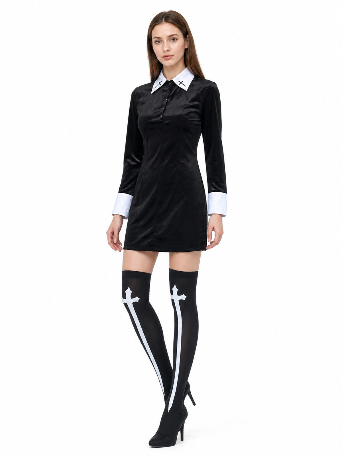 Black Stage Costume with White Collar and Cuffs Costumes detail