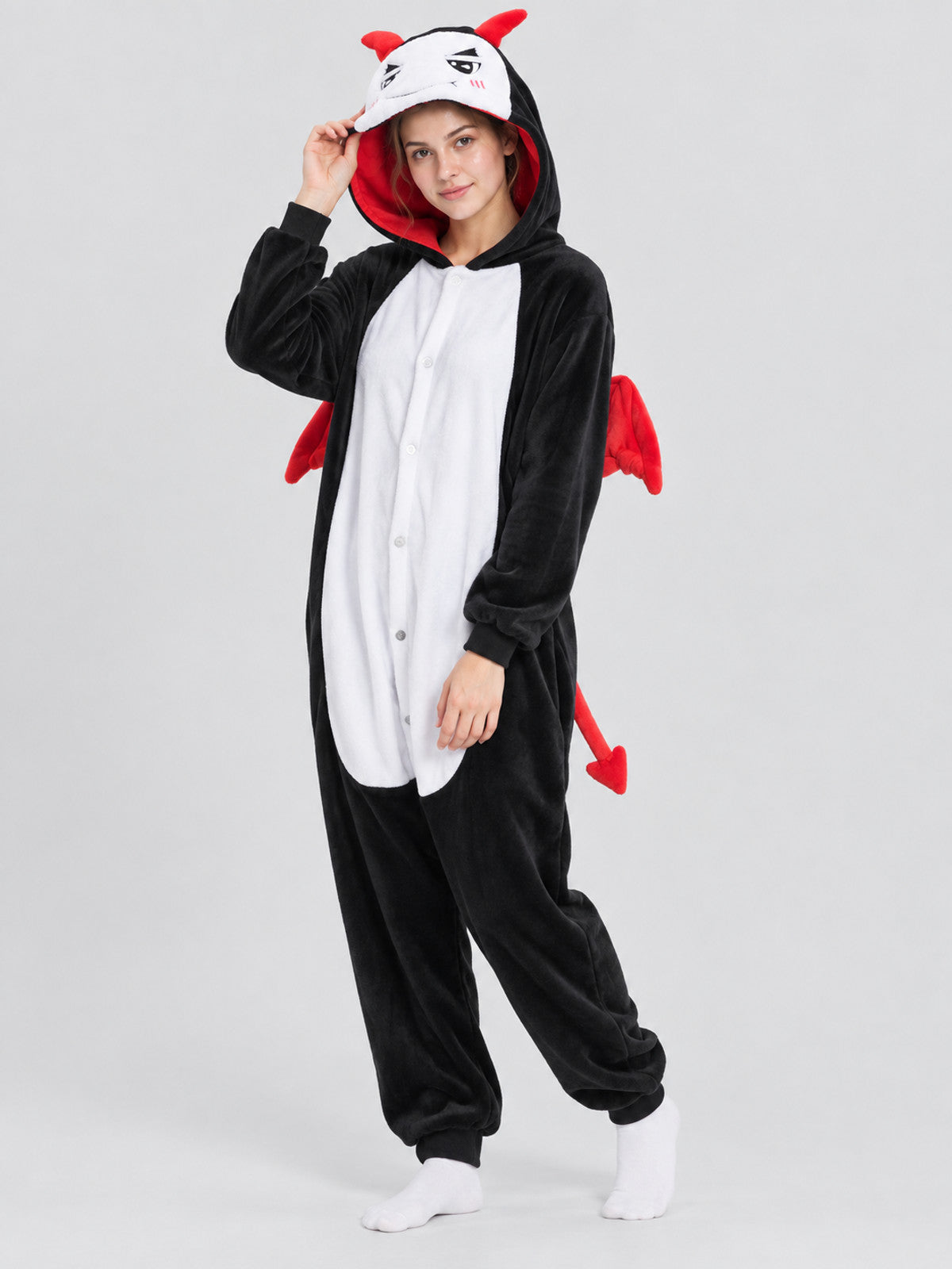 Hooded Pajama Jumpsuit with Red Wings