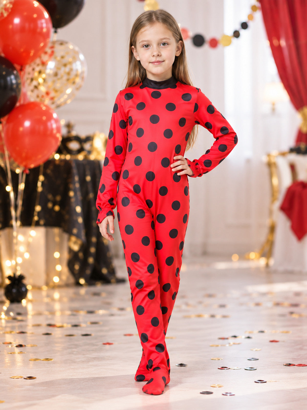 Red and Black Polka Dot Carnival Jumpsuit Costume