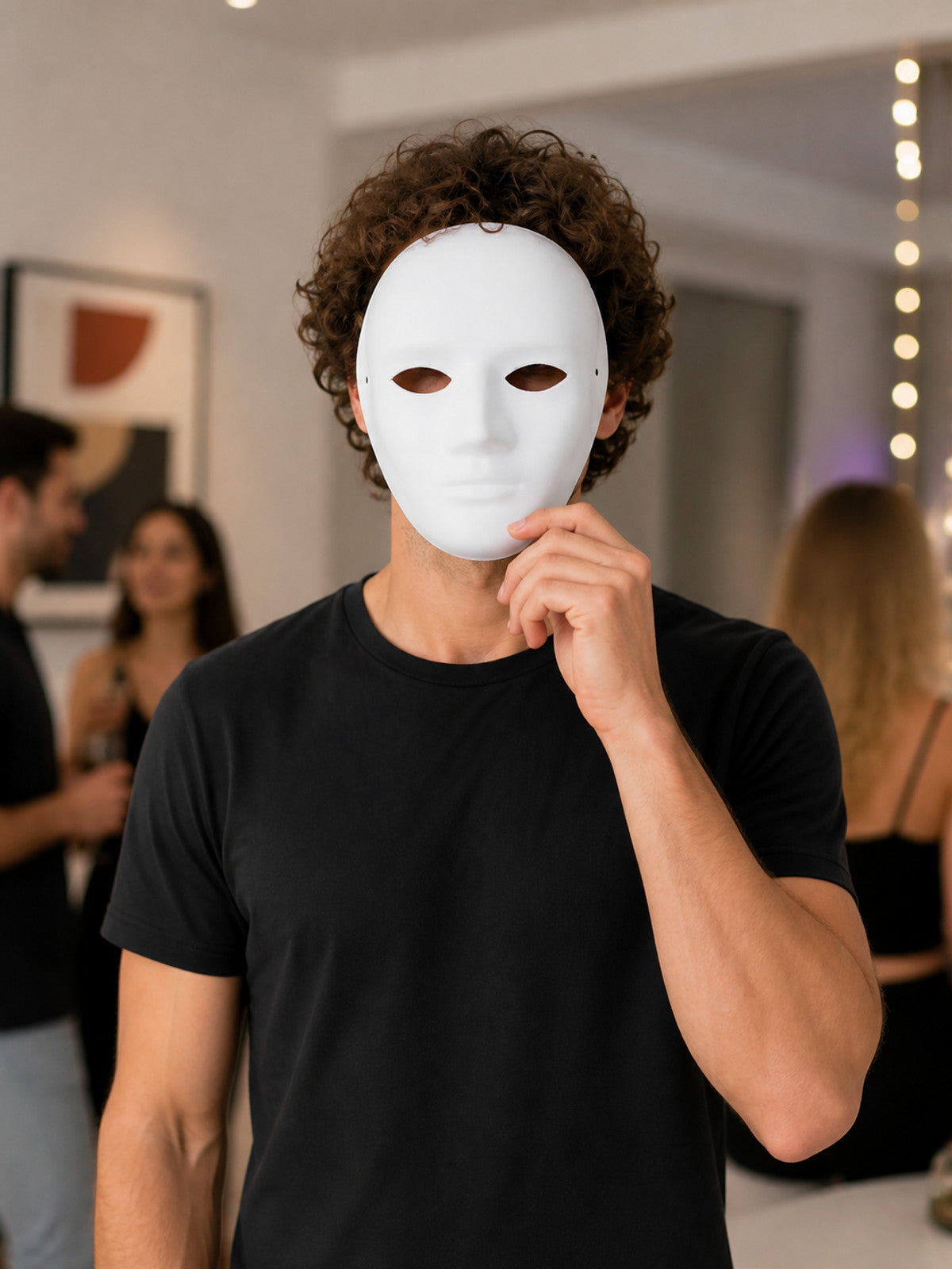 White Carnival Mask Blank for Halloween lifestyle view