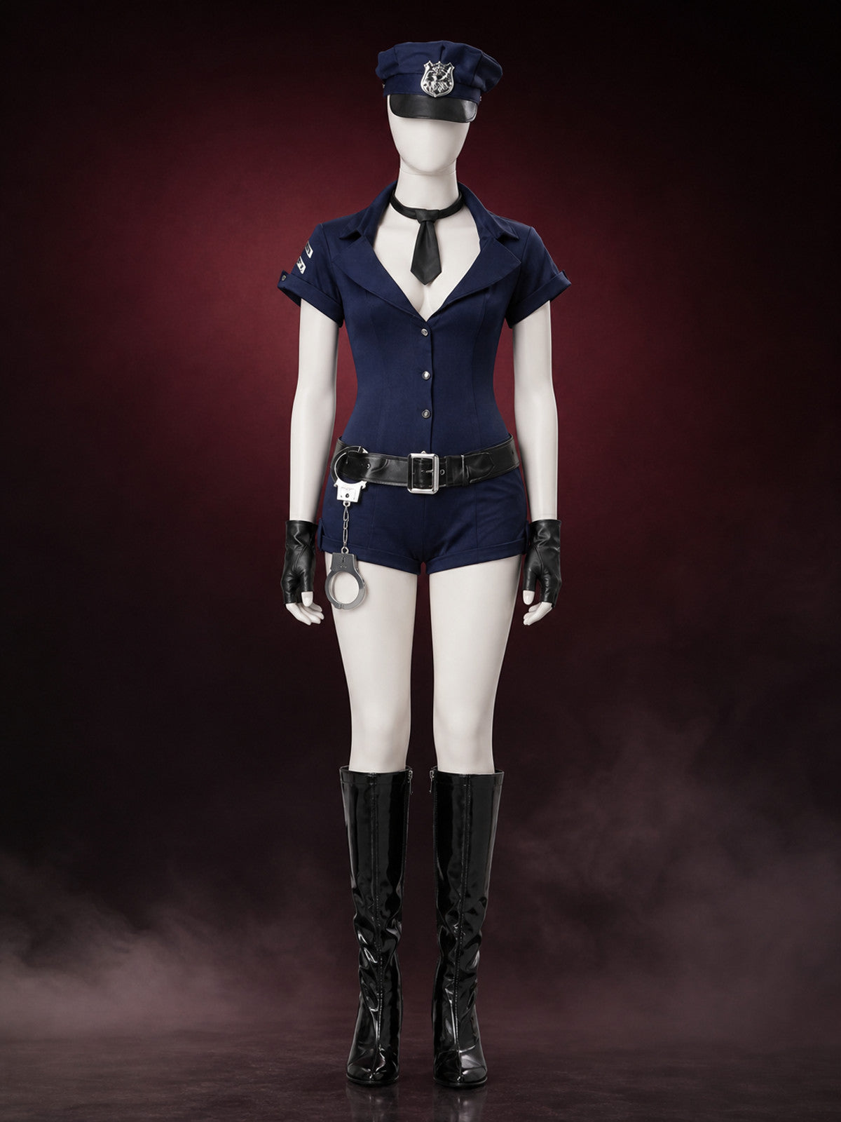 Women's Navy Blue Police Officer Bodysuit Halloween Costume Set with Hat, Tie