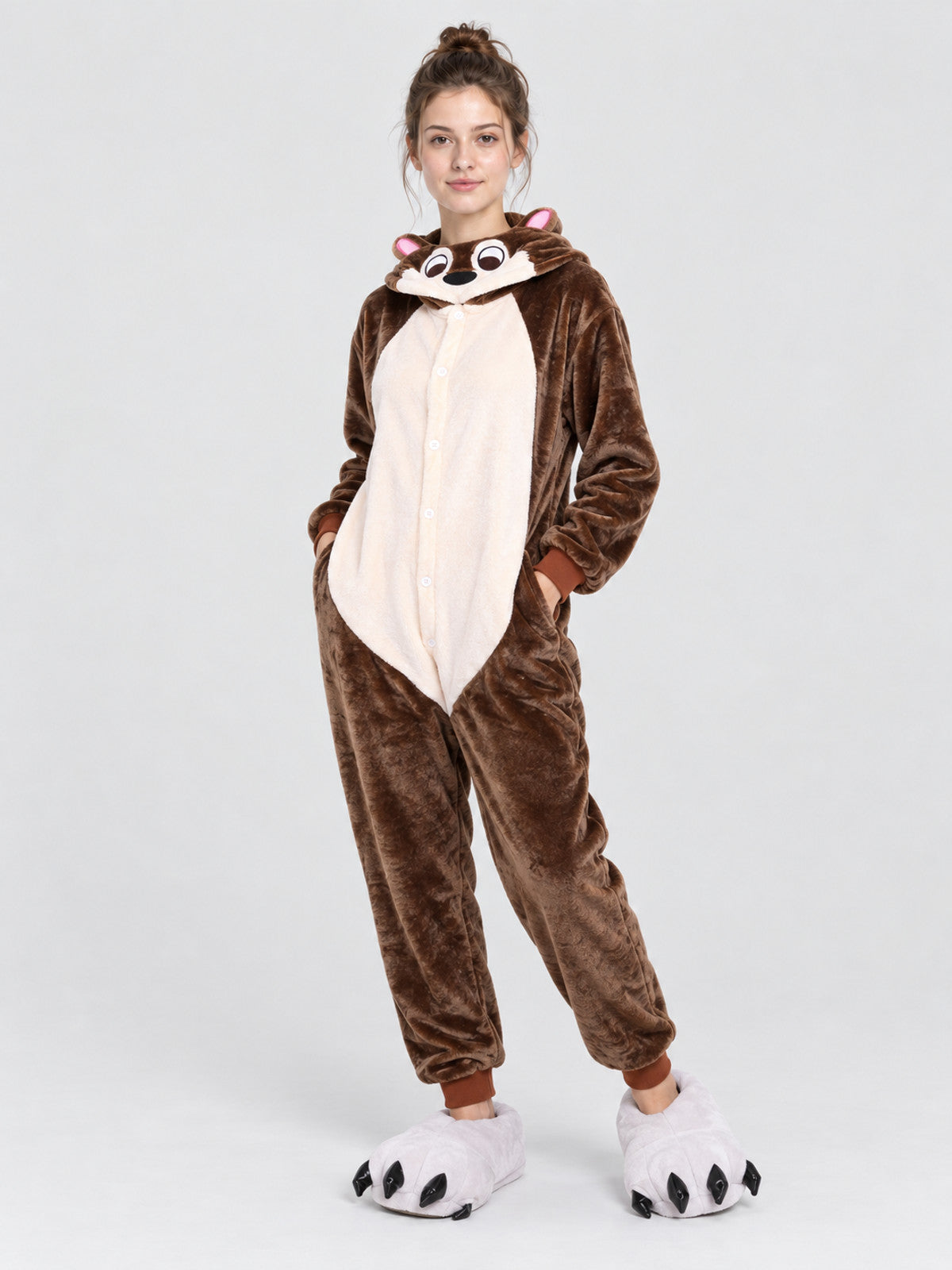 Flannel Pajama Jumpsuit with Hood and Ears