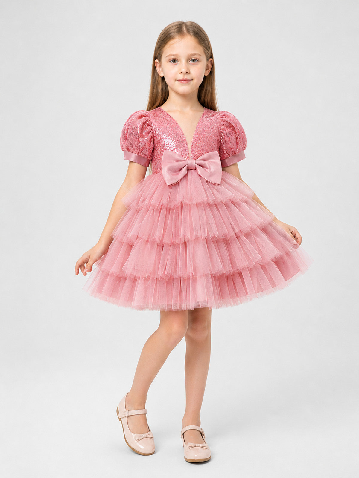 Pink Party Dress with Sequins and a Full Skirt Costume Dresses detail