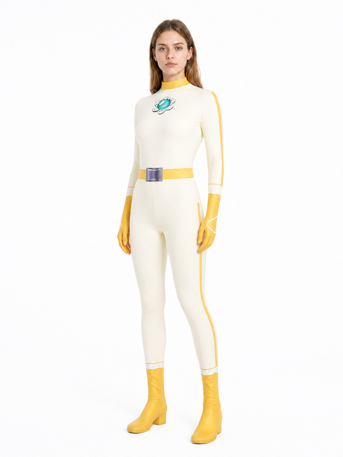 Princess Peach cosplay jumpsuit with a floral pattern