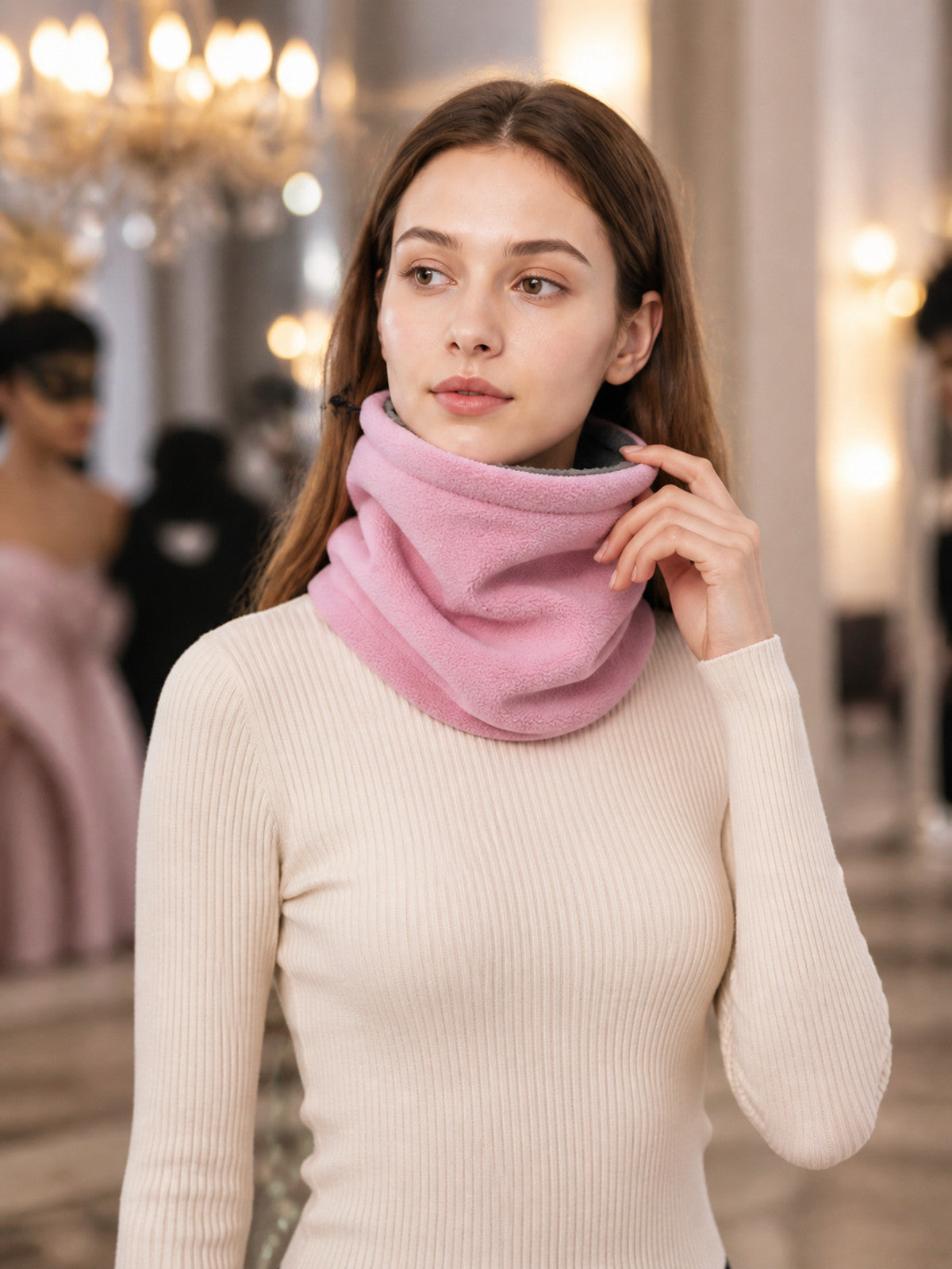 Insulated Neck Gaiter with a High Collar, Pink lifestyle view
