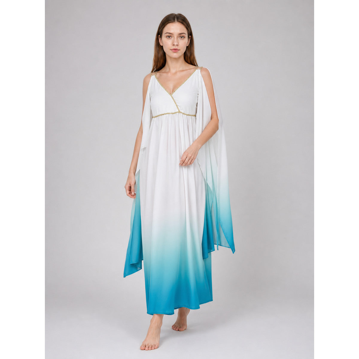 Gradient Maxi Dress with Gold Trim