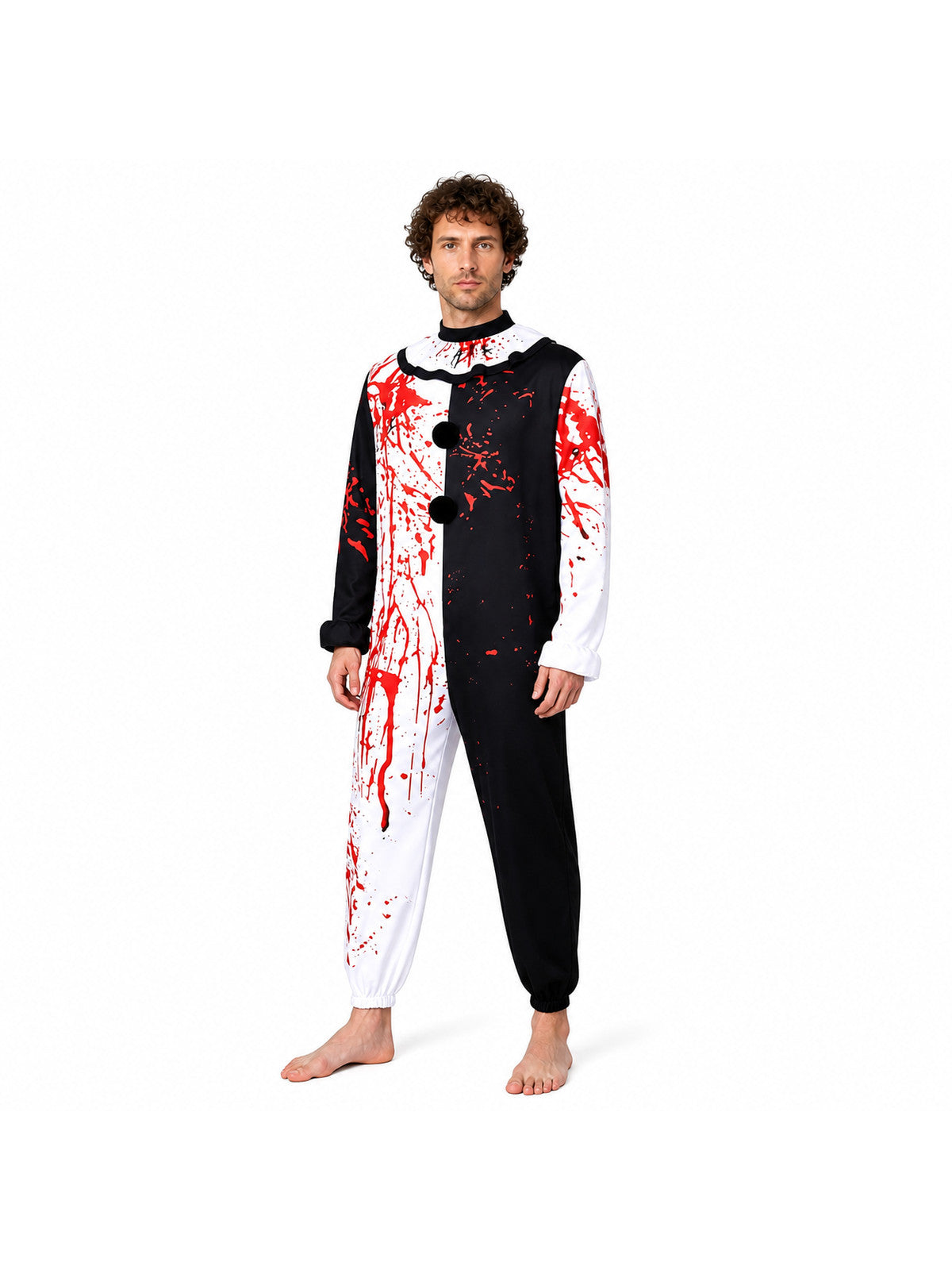 Black-and-White Clown Jumpsuit with Blood Print product detail