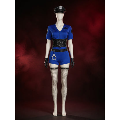 Women's Blue Police Officer Costume Set with Hat, Gloves, Handcuffs, and main product view