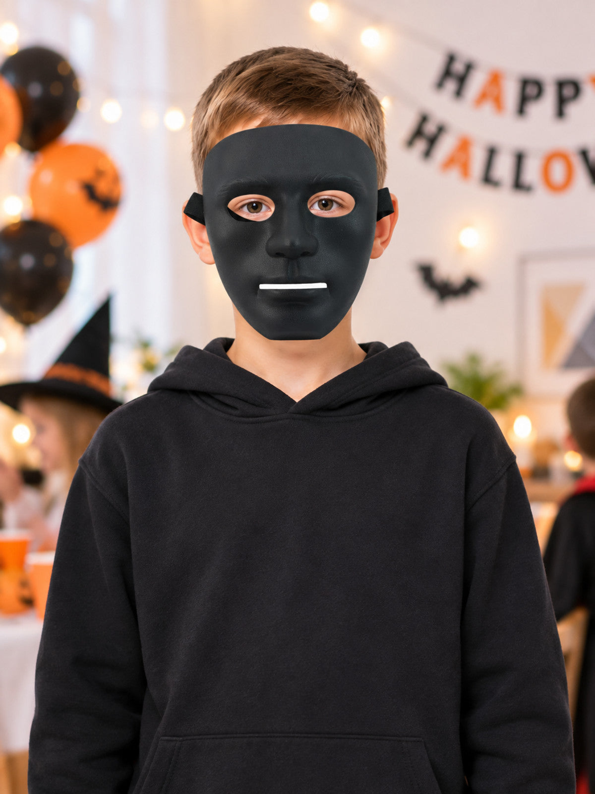 Black Matte Carnival Mask with Eye and Mouth Openings