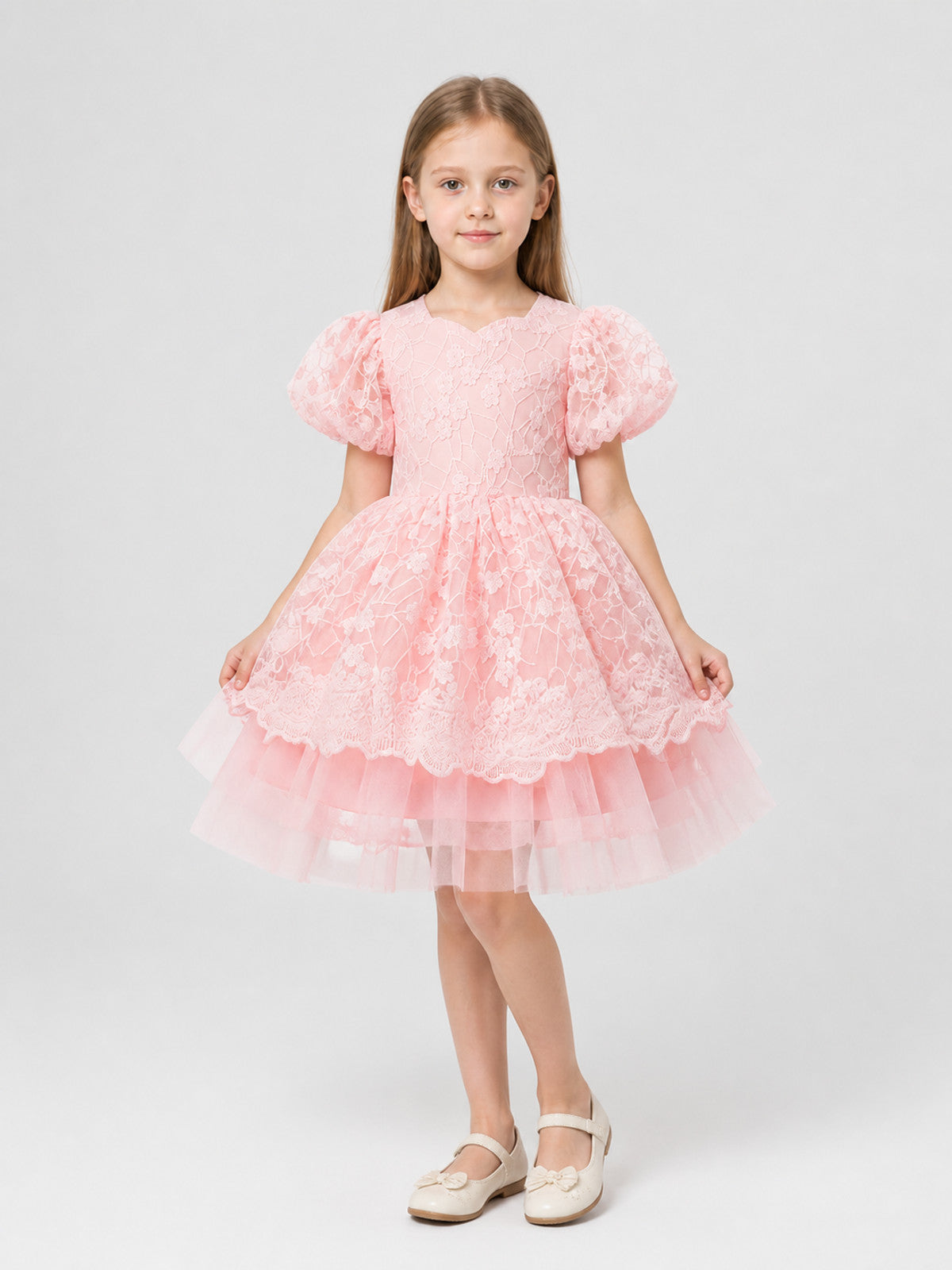 Pink Princess Dress with Lace and Full Skirt Costume Dresses detail