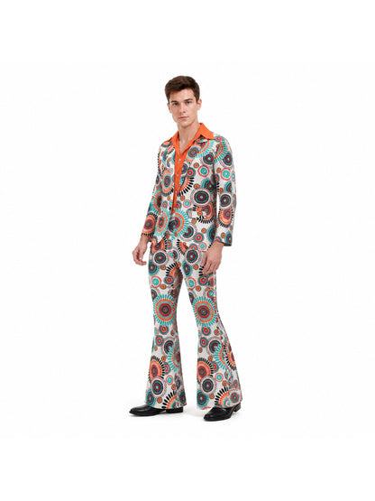 Jumpsuit with Geometric Print, Collar, and Flared Legs