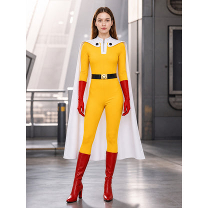 Cosplay Costume: Jumpsuit with Cape and Gloves lifestyle view