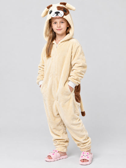 Flannel Dog Hooded Pajama Jumpsuit with Tail