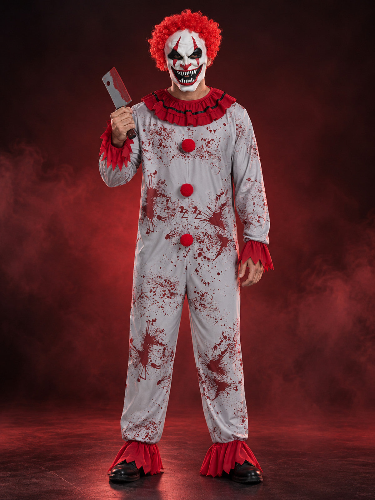Scary Clown Costume with Mask and Blood Effect