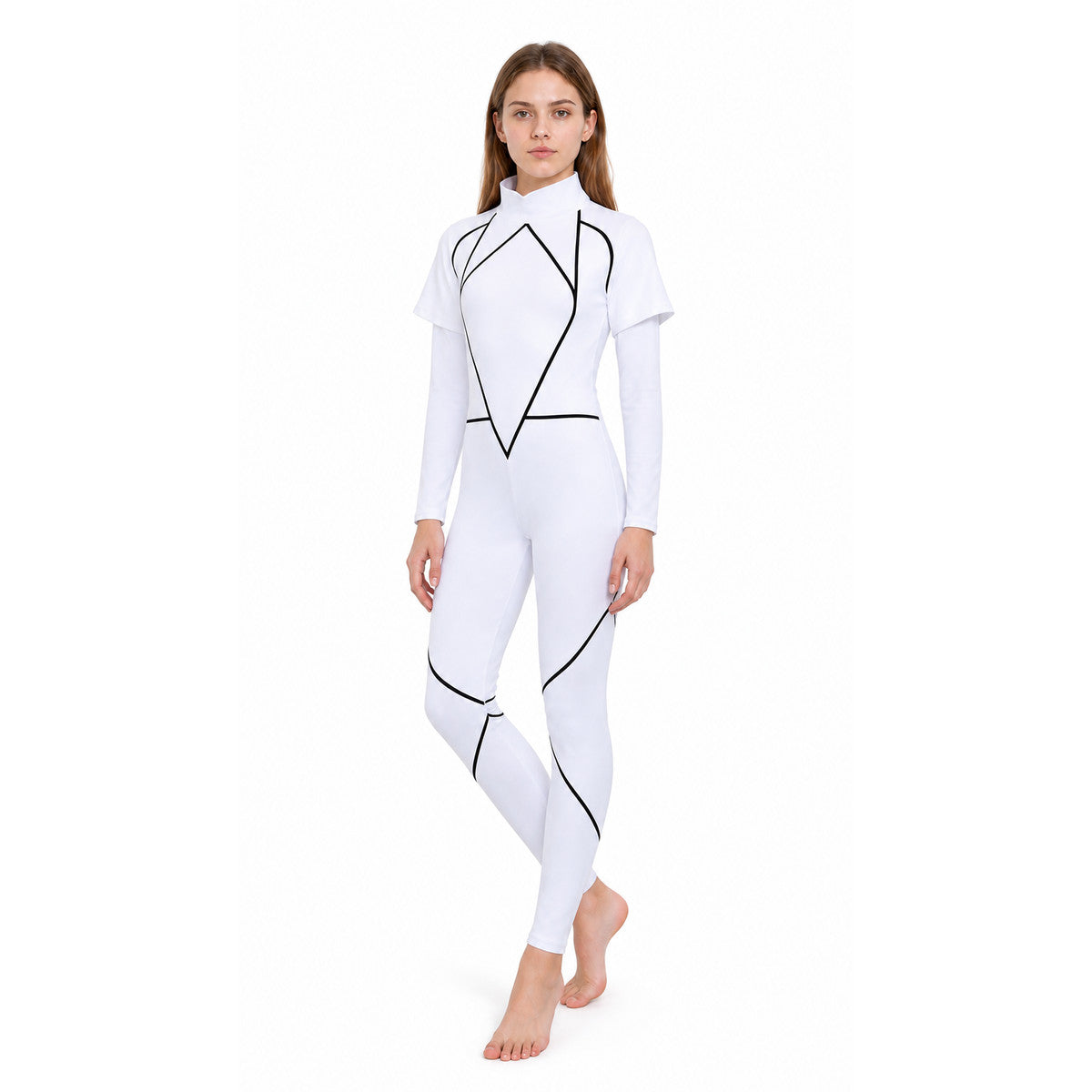 Kids' Cosplay Jumpsuit, White with a High Collar Costumes detail